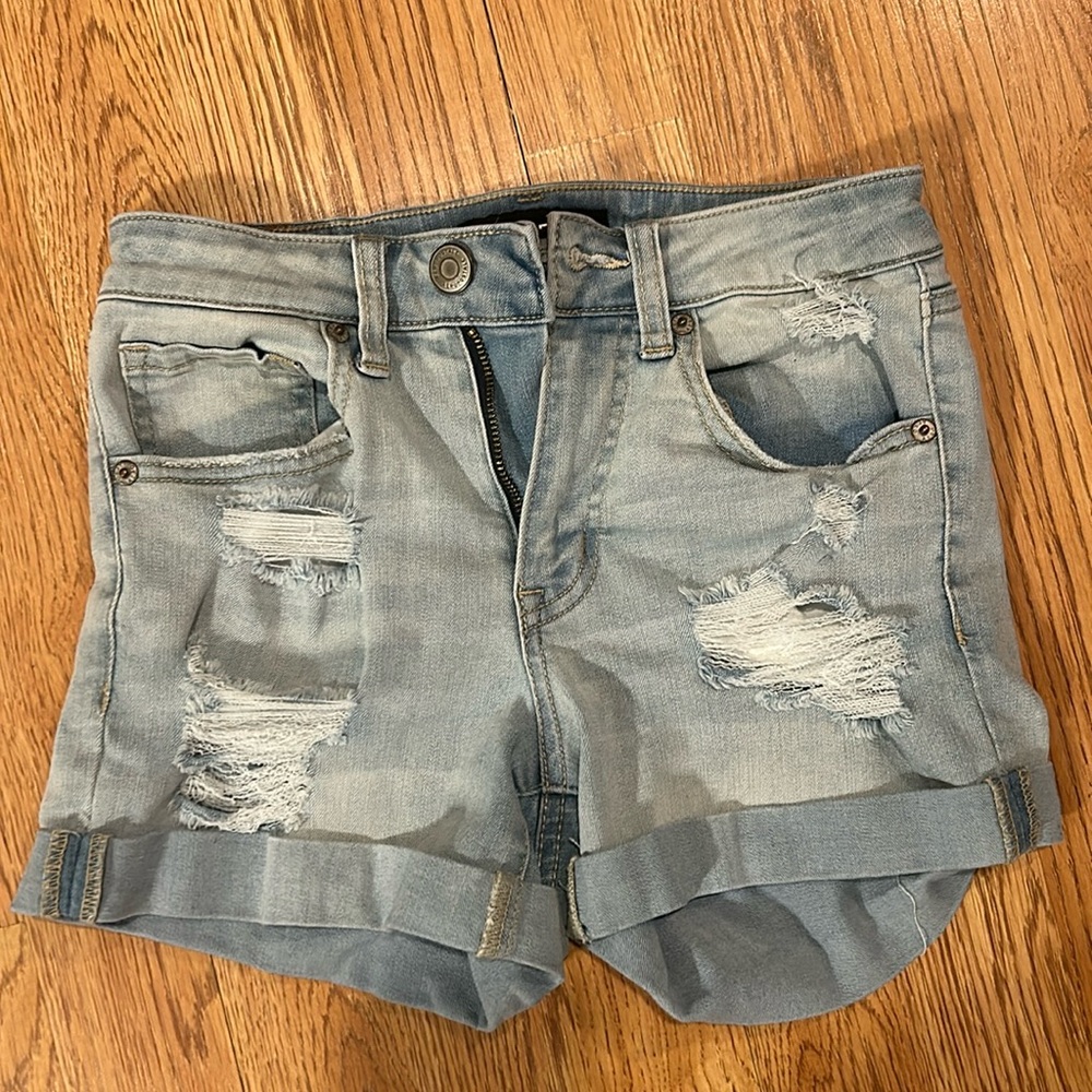 Aero denim ripped light jean shorts, size 0